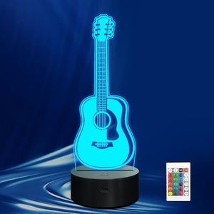 CoolGift Mart Acoustic Guitar Night Light, 3D LED Optical Illusion Lamp with Remote Control and Timer, Gifts for Guitar Players Guitarists Music Lovers