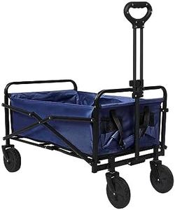 Lambu Garden Trolley Wagon Cart Camping Foldable Carts Outdoor Beach 4 Wheels Collapsible Folding Picnic Garden Utility Wagon Yard Cart 40kg Capacity(70cm x 41cm x 49cm, Navy Blue)