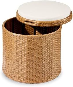 Best Choice Products Round Wicker Ottoman, Multipurpose Outdoor Furniture for Patio, Backyard, Additional Seating, Footrest, Side Table w/Storage, Removable Cushions – Natural/Ivory