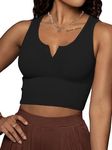 Hilinker Women's Summer Tank Tops Sleeveless Letter Graphic Printed Ribbed Knit Basic Crop Cami Tops Shirt, Black V, Large