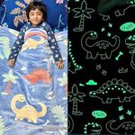 FAMYO Dinosaur Glow in The Dark Blanket for Kids, 0-15 Years |200x152 Cm| Soft Flannel Fleece Throw, Cozy & Warm All-Season Radium Blanket, Ideal Gift for Boys & Girls (Blue, Queen Size)