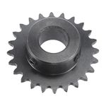 sourcing map 24 Tooth Roller Sprocket B Type, #25 Chain, Single Strand 1/4" Pitch, 16mm Bore Black Oxide C45 Carbon Steel with Set Screws for ISO 04C