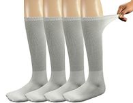 Yomandamor Men's Bamboo Seamless Diabetic Socks Over the Calf Loose Top White Black Socks,4 Pairs