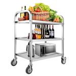 Marada 3 Tier Shelf Kitchen Cart Trolley Stainless Steel Utility Service Cart Catering Storage Cart with Locking Wheels for Kitchen Hotel Restaurant Cafe Home L30 x W16 x H33