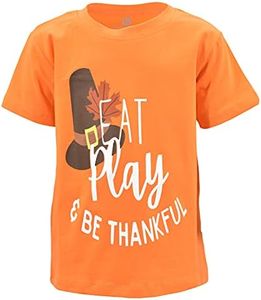 Unique Baby Boys Eat Play Thankful Thanksgiving T-Shirt (7Y, Orange)