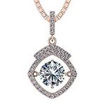 NANA Square Halo Dancing Stone Pendant Silver & CZ with 0.8mm 22" Adjustable Box Chain-Rose Gold Flashed