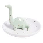 Dinosaur Jewellery Dish from Lisa Angel | Jewellery Organiser & Ring Holder | White Ceramic Trinket Dish with a Dinosaur Figure & Silver Stars | Tray for Bracelets, Necklaces, Rings & Earrings