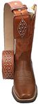 Dona Michi Men's Genuine Cowhide Leather Cowboy Square Toe Rodeo Boots with free belt_Cognac-10.5