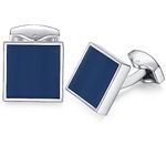 HONEY BEAR Blue Enamel Cufflinks For Mens - Square Stainless Steel Brushed Silver, for Business Wedding Gift (Navy Blue)