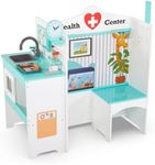 Lil’ Jumbl Wooden Doctor Playset, Multi-Sided Medical Office Activity Center with Exam Room, Check-in & Waiting Areas, Toddler Playset, Doctors Office Pretend Play