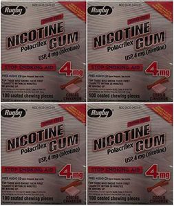 Nicotine Gum 4mg Sugar Free Coated Cinnamon Generic for Nicorette 100 Pieces per Box Pack of 4 Total 400 Pieces