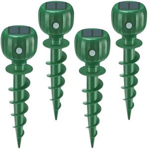YOOYHHOME Solar Powered Mole Repellent - 3 Modes, IPX7 Waterproof, Ultrasonic Gopher Vole Repellent for Outdoor Use - Sonic Mole Spikes Deterrent for Moles, Groundhogs, Chipmunks in Lawns, 4 Pack