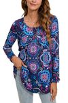 Enmain Tunic Tops for Women Long Sleeve Plus Size Tunic Tops Causal Ladies Tunic Blouse Loose T Shirt Buttons Up Floral Printed Ladies Blouse,L1-Dark Purple,2XL