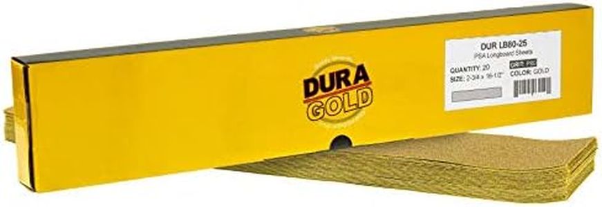 Dura-Gold Premium 80 Grit Gold Pre-Cut PSA Longboard Sandpaper Sheets, Box of 20, 2-3/4" x 16-1/2" Self-Adhesive Stickyback Sandpaper for Automotive, Woodworking Air File Sander, Hand Sanding Block