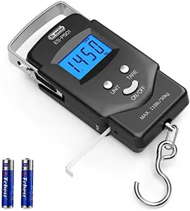 Dr.meter Fish Scale, Backlit LCD Display 110lb/50kg PS01, with Measuring Tape, Electronic Balance Digital Fishing Postal Hanging Hook Scale with 2 AAA Batteries-Fishing Gifts for Men