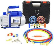 3.5CFM 1/4HP Single Stage Vacuum Pump and 3-Way Manifold Gauge Set for R12, R22, R134A, R502 Refrigerants with with Brass Valve Body for HVAC A/C Refrigeration Recharging and Maintenance, No Oil