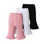 Infant Baby Girl Ruffle Bottom Long Pant Little Girls Black White Pink 3 Pack 18-24 Months
