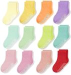 CozyWay Non-Slip Crew Grip Girls Socks, 12 Pack for Girls, Pastel Colors, 5-7 Years Old