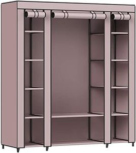 SONGMICS Armario de Tela, Armario portátil para Dormitorio, Perchero con Cubierta de Tela, Perchero, 45 x 150 x 175 cm, 12 Compartimentos, Estructura de Metal, Rosa empolvado LSF003P02