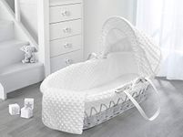 My Little World Baby Moses Wicker Pod Basket (Grey Wicker Moses Basket, White Popcorn Dressing)