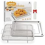 Air Fryer Basket, Large Size 15.6“ x 11.6“ Air Fryer Tray with 30 PCS Parchment Paper for Oven, YEPATER Stainless Steel Air Fryer Pan with Crisper Tray for Baking Fries,Bacon,Chicken (15.6x11.6 Inch)