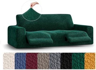 PAULATO BY GA.I.CO. Recliner Sofa Cover - Reclining Slipcover - Soft Polyester Fabric Slipcover - 1-Piece Form Fit Stretch Furniture Protector - Velvet - Emerald Green (Recliner Sofa)