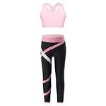 Aiihoo Kids Girls 2-Piece Athletic Outfit Crop Tank Tops Sports Bra with Leggings Sets Fitness Workout Dancewear Pink 8 Years