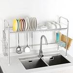 Over The Sink Dish Drying Rack 2 Baskets Kitchen Large Shelf Stainless Steel Sink Drying Rack with Utensil Holder Max 37.2 Inches Length Effective Drying Kitchen Drainage Rack