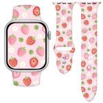 Vieeki Pink Strawberry Fruit Watch Band Compatible with Apple Watch Band 38mm 40mm 41mm 42mm 44mm 45mm 49mm for Girl Women, Strap Replacement for iWatch Series SE 9 8 7 6 5 4 3 (Strawberry, 38mm)