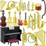 Dollhouse Musical Instruments, 18 Pcs Miniature Educational Violin Guitar Piano Drum Trumpet Mini Figurine Model Ornament for Mini House Musical Room Furnishin