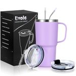 Livole 20oz Travel Mug with Handle, 600ml Insulated Tumbler with Straw and 2 Lids, Double Walled Vacuum Water Cup Bottle, Stainless Steel Thermal Travel Coffee Mugs for Cold Drinks, Light Purple