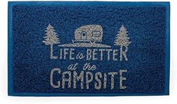 Camco Life Is Better at The Campsite Outdoor & Indoor Welcome Mat - Weather and Doormat | Traps Dirt and Liquid | Spongey Comfortable Feel | Measures 26 ½ " x 15" - Blue (53201) - 53201-A