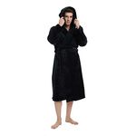 U2SKIIN Mens Hooded Robe, Plush Robes for Men Long Fleece Bathrobe(Black, L/XL)