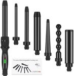 PARWIN PRO BEAUTY 7 in 1 Curling Iron Wand Set,Dual Voltage Curling Wand with 7 Interchangeable Diamond Ceramic Hair Curler Wands with LCD Temperature Control Auto Shut Off Black