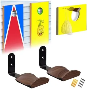 HoHpHq Cornhole Board Hanger Accessories - Walnut Wood Heavy Duty Hooks Wall - Solid Wood Holder Wall Stand a Set of 2 - Metal Heavy Duty Hooks for Cornhole Set Games,Snowboards – Walnut