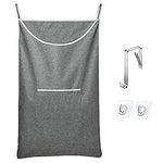 SAVERHO Large Hanging Laundry Hamper Bag, Door Hanging Hamper with Front Pocket Dirty Clothes Hanging Laundry Bag Large Size 35X22inch Door Laundry Basket (Grey)