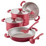 Rachael Ray 12166 8-Piece Create Delicious Stackable Nonstick Cookware Set, Red Shimmer