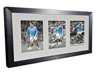 Signed Black 2022/23 Manchester City - Erling Haaland - Kevin De Bruyne - Jack Grealish - Autographed Photo Photograph Picture Frame Football Soccer Poster Gift