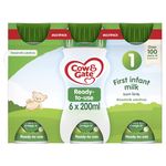 Cow & Gate 1 First Infant Baby Milk Ready to Use Liquid Formula, from Birth, 6x200 ml