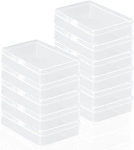 Rocutus Clear Plastic Beads Storage Containers Empty Mini Storage Containers Box,12 Pack Plastic Storage Containers with Lids,Beads Storage Box with Hinged Lid for Beads(4.5 x 3.3 x 1.1 inch)