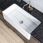 Farmhouse Sink 36 inch- Miuara Farmhouse Kitchen Sink Glossy White Fireclay Farm Sink Single Bowl Kitchen Sinks with Stainless Steel Customized Bottom Grid and Kitchen Sink Strainer