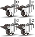 GBL Heavy Duty Swivel Casters with 4 Brakes + Bolts - 25mm M8 x 20mm Up to 40kg - Pack of 4 No Floor Marks Silent Caster for Furniture - Small Rubberized Trolley Wheels - Silver Casters