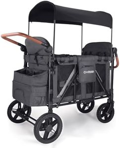 Cochildor 4 Seater Wagon Stroller, Foldable Stroller Wagon for 4 Kids, with Canopy, 5 Point Harness, Adjustable Handlebars, and Reflector Strips, Dark Grey