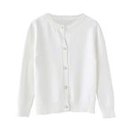 ZHUANNIAN Girls School Cardigan Long Sleeve Pearl Button Down Uniform Schoolwear Cardigans(White,7-8 Years)