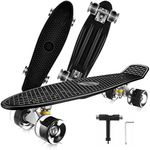 CAROMA Skateboard, Cruiser Skateboard Mini Skateboard for Kids Youth Beginners, Classic Retro Skateboard Complete with Led Light up Wheels, 22"