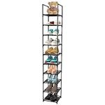 Dyserbuy 10 Tier Shoe Rack, Tall Shoe Storage Organizer, Narrow Shoe Stand Shelf, Home Space Saving Shoe Tower with Non-Woven Fabric for Living Room, Bedroom, Closet, Hallway, Grocery Room, Black