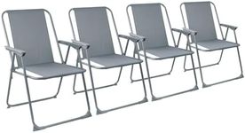 Harbour Housewares Folding Beach Deck Chair - Grey - Pack of 4 - Metal Outdoor Patio Seat for Picnic, Garden, Camping