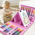 208 PCS Art Supplies, DxJ Drawing Art Kit for Kids Adults Art Set with Double Sided Trifold Easel, Oil Pastels, Crayons, Colored Pencils, Watercolor Pens Gift for Girls Boys Artist,Pink