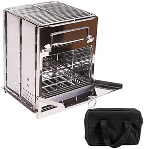 CAMPMAX Portable Folding Wood Stove Backpacking for Outdoor Camping Hiking Cooking Picnic, Sturdy Steel Lightweight Wood Burning Camp Stove with Grill, Large