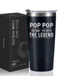 Father's Day Gifts for Pop Pop, Pop Pop Gifts Coffee Tumbler from Granddaughters and Grandsons for Christmas Birthday, Stainless Steel Cup with Lid, 20oz/590ml - The Man The Myth The Legend